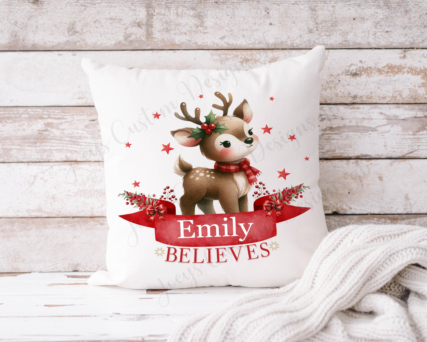 Personalised children's cushion, Festive scatter cushion, Reindeer pillow, Kids bedroom decor, Nursery decoration, Christmas gift,