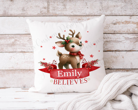 Personalised children's cushion, Festive scatter cushion, Reindeer pillow, Kids bedroom decor, Nursery decoration, Christmas gift,