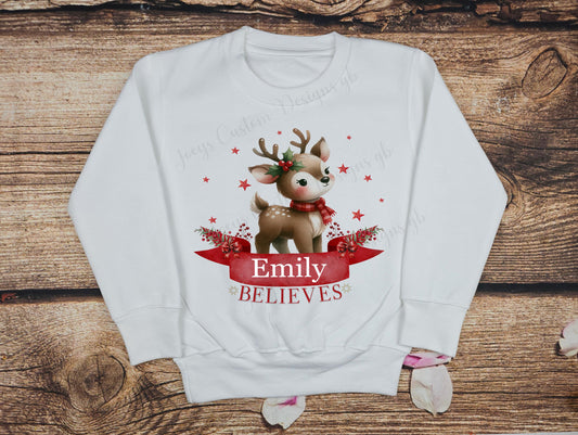 Childrens personalised Christmas jumper, kids reindeer sweater, Xmas clothing, Childs festive top