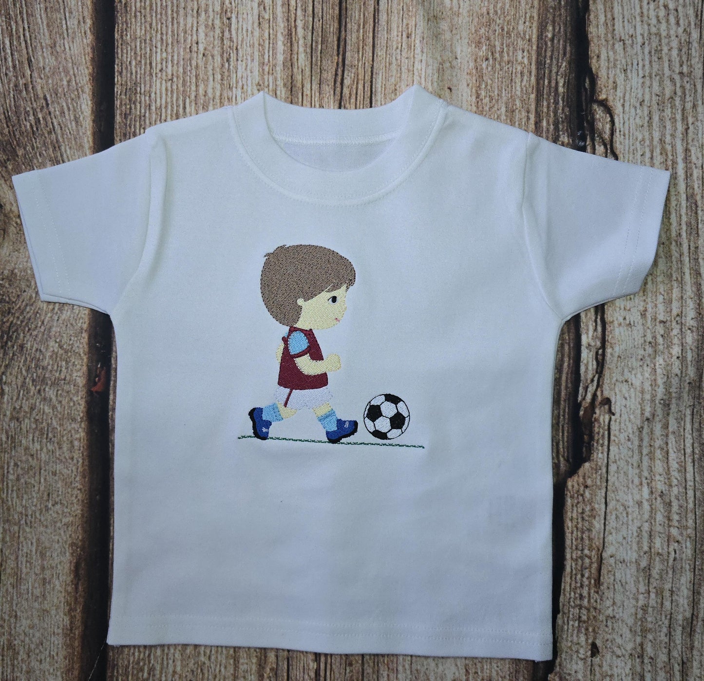 Childrens personalised football tshirt, kids footballer embroidered top, boy playing soccer child's Jumper, toddler shirt