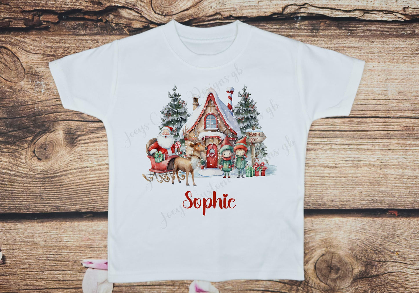 Children's personalised Christmas t-shirt, kids festive shirt, Childs Santa's grotto tee, Father Christmas and his elves top, cotton top