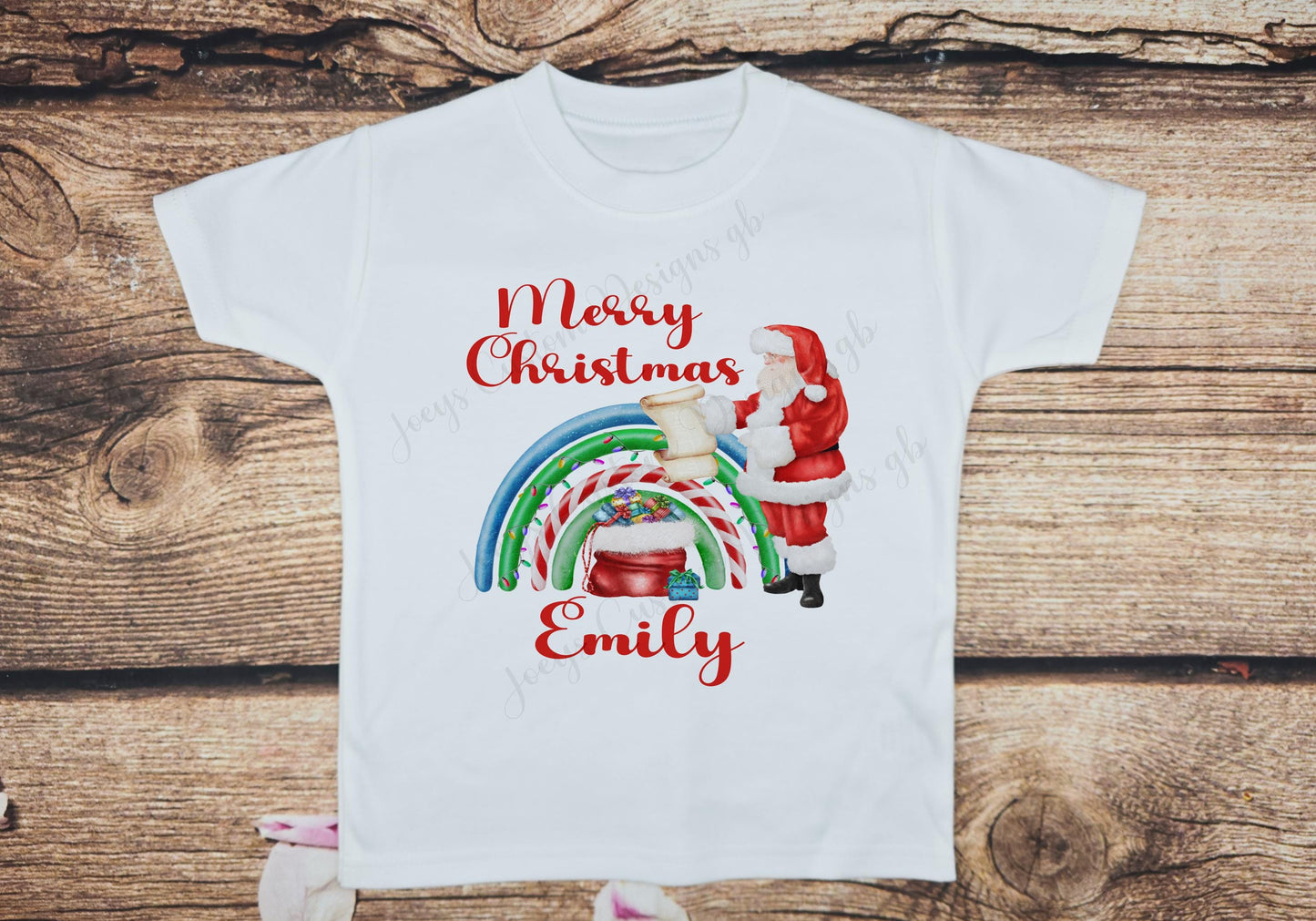 Children's personalised Christmas t-shirt, Kids festive tee, Santa and rainbow shirt, Xmas gift, baby clothing, child's Father Christmas top