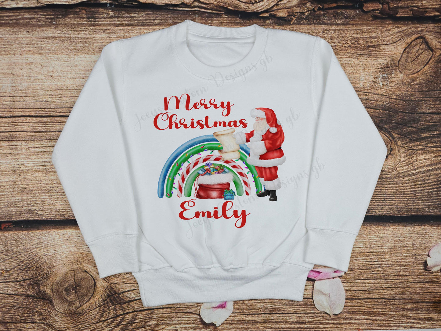 Children's personalised Christmas Jumper, kids festive sweater, Childs winter wardrobe, Santa Rainbow top,  Xmas gift