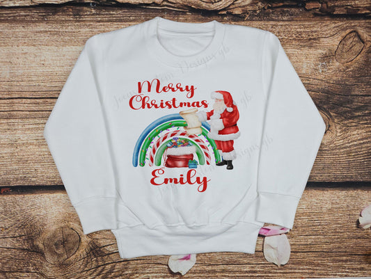 Children's personalised Christmas Jumper, kids festive sweater, Childs winter wardrobe, Santa Rainbow top,  Xmas gift