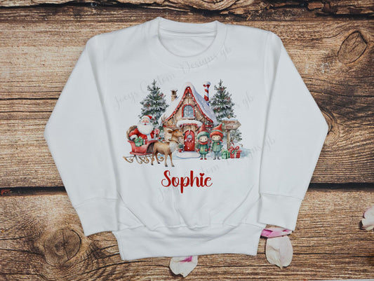 Children's personalised Christmas jumper, Santa's grotto sweater, Father Christmas and his elves festive sweater, Kids top, baby clothes
