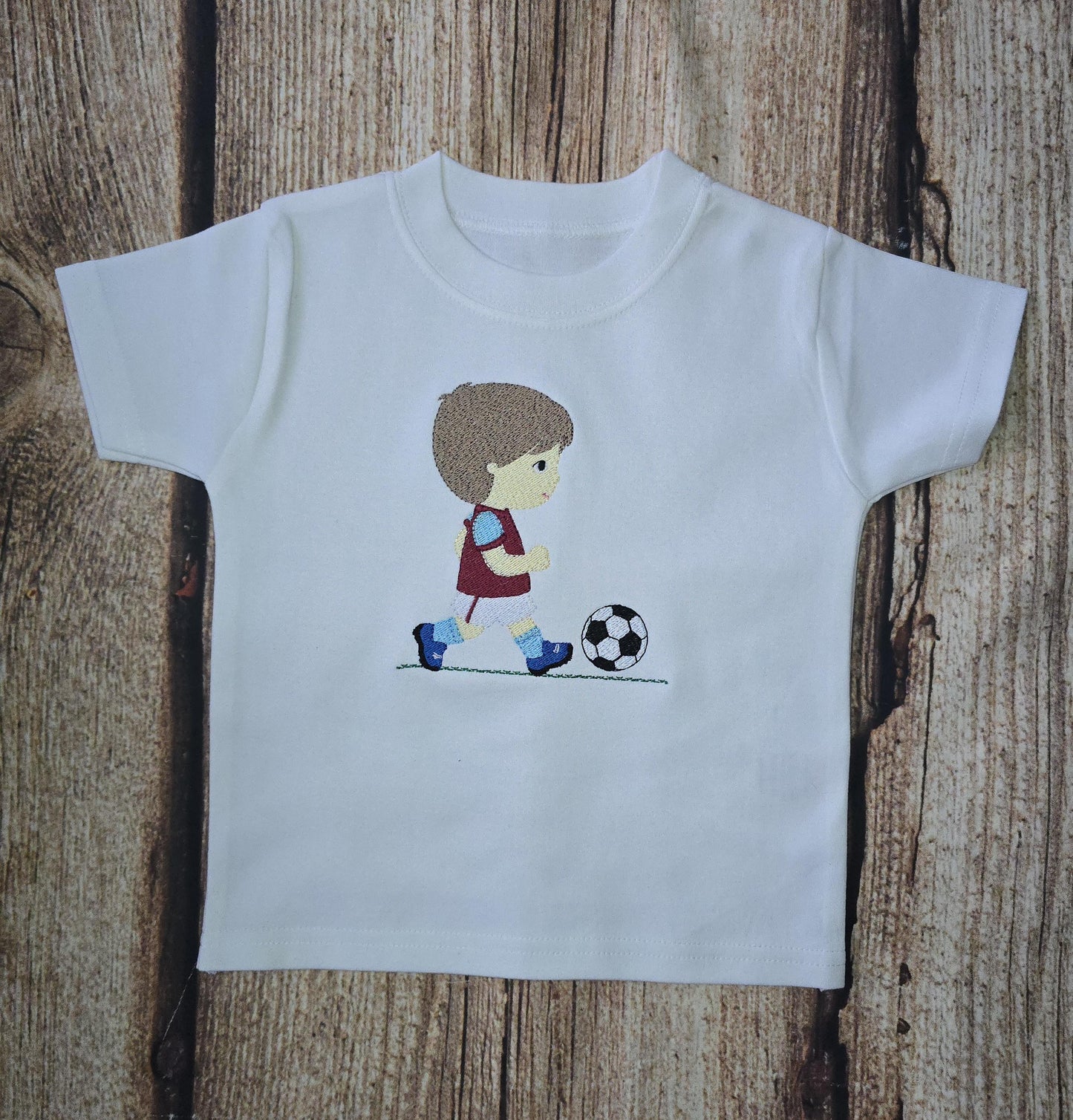 Childrens personalised football tshirt, kids footballer embroidered top, boy playing soccer child's Jumper, toddler shirt