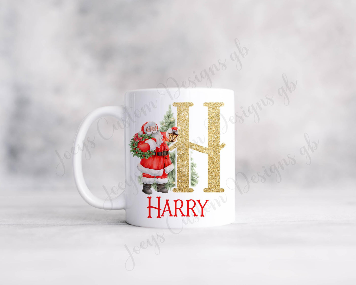 Personalised Christmas mug, ceramic 11 oz Santa cup, Initial drinkware, polymer mug, Family matching cups