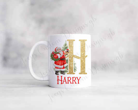Personalised Christmas mug, ceramic 11 oz Santa cup, Initial drinkware, polymer mug, Family matching cups