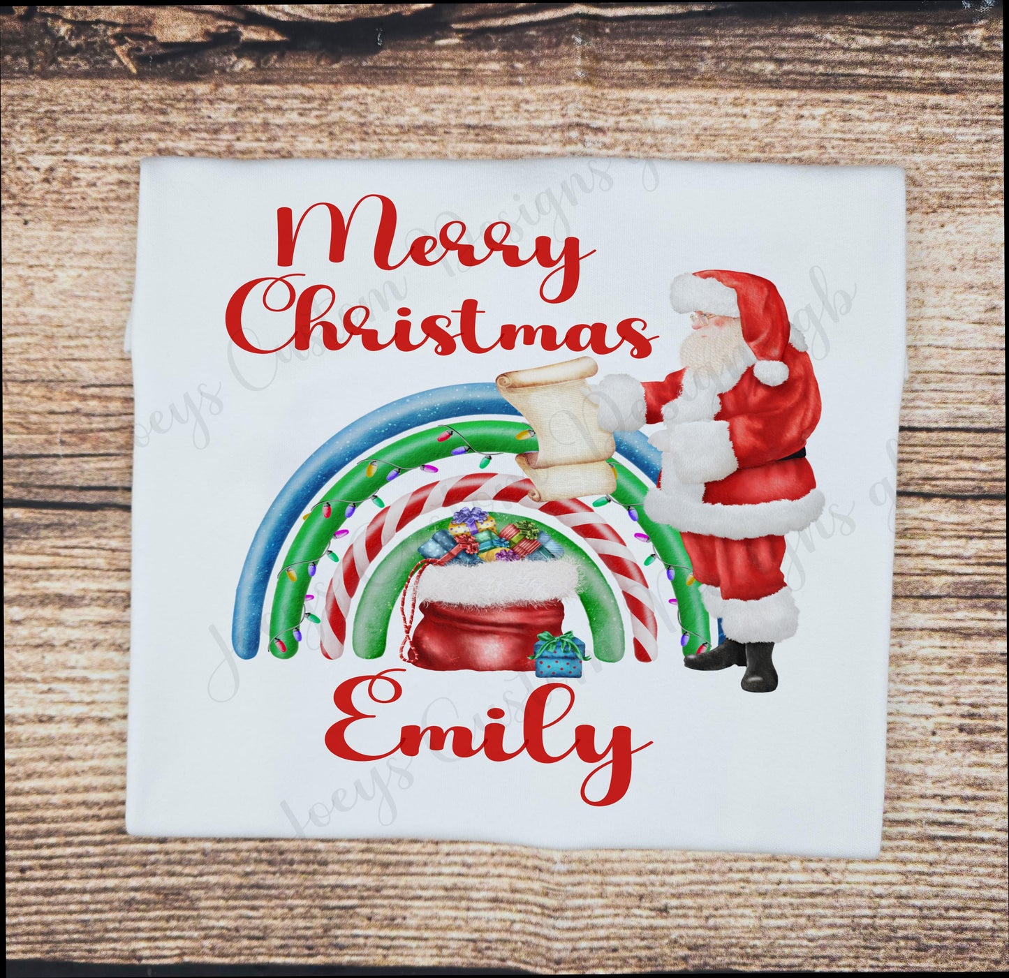 Children's personalised Christmas t-shirt, Kids festive tee, Santa and rainbow shirt, Xmas gift, baby clothing, child's Father Christmas top