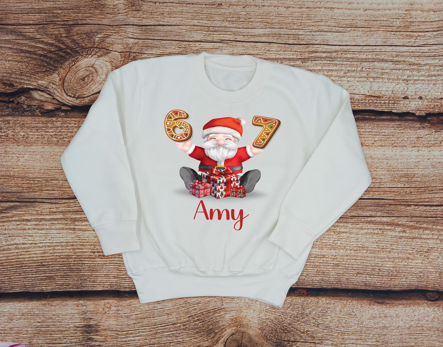 Children's personalised Christmas jumper, Father Christmas six seven sweater, Festive wardrobe, kids clothes, 6 7