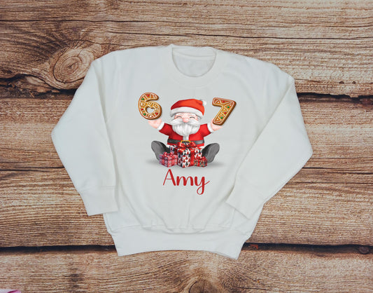 Children's personalised Christmas jumper, Father Christmas six seven sweater, Festive wardrobe, kids clothes, 6 7