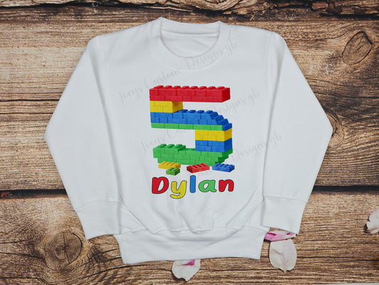 Children's personalised birthday sweater, kids building block birthday jumper, Childs winter clothing