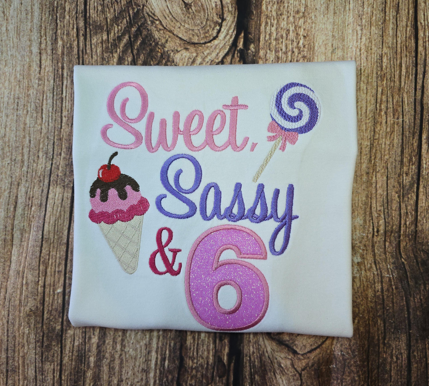 Sweet, Sassy and Six embroidered birthday t-shirt, 6 Year old birthday shirt, children's celebration outfit, child's gift