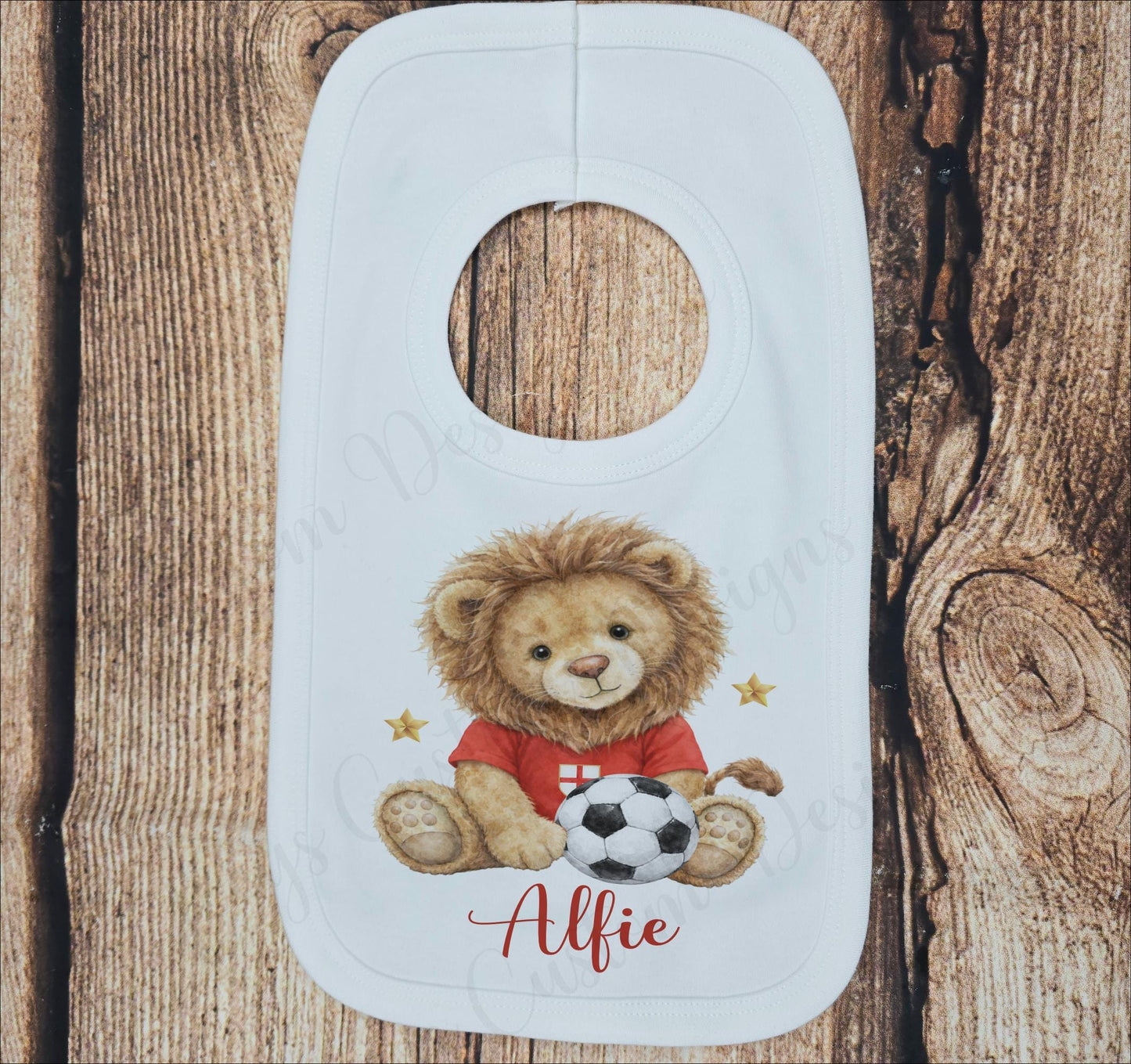 Personalised football bib, lion cub cotton burping cloth, baby world cup clothing