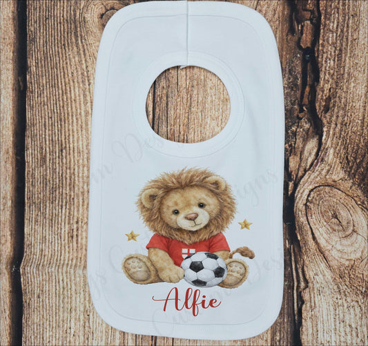 Personalised football bib, lion cub cotton burping cloth, baby world cup clothing