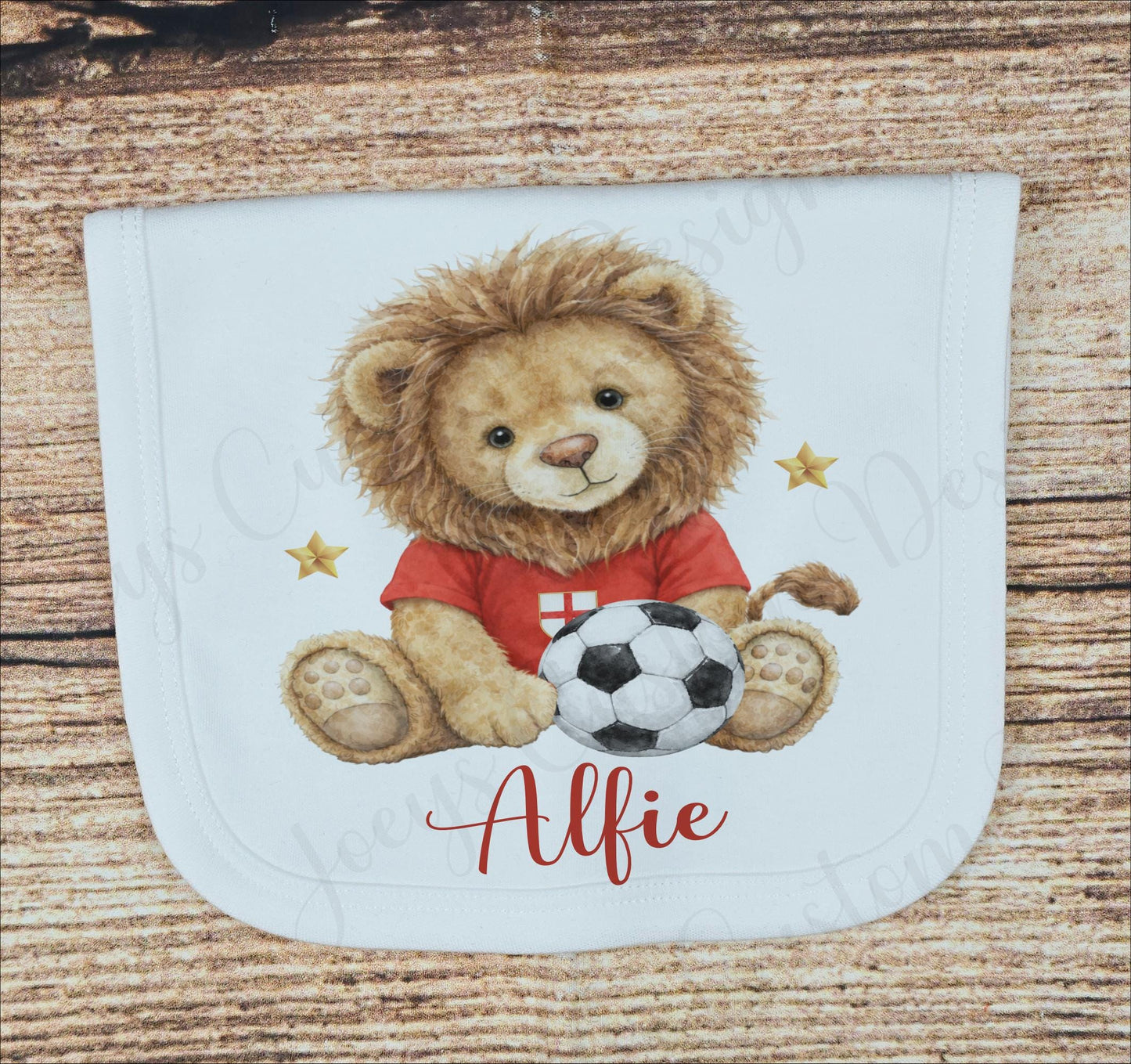 Personalised football bib, lion cub cotton burping cloth, baby world cup clothing