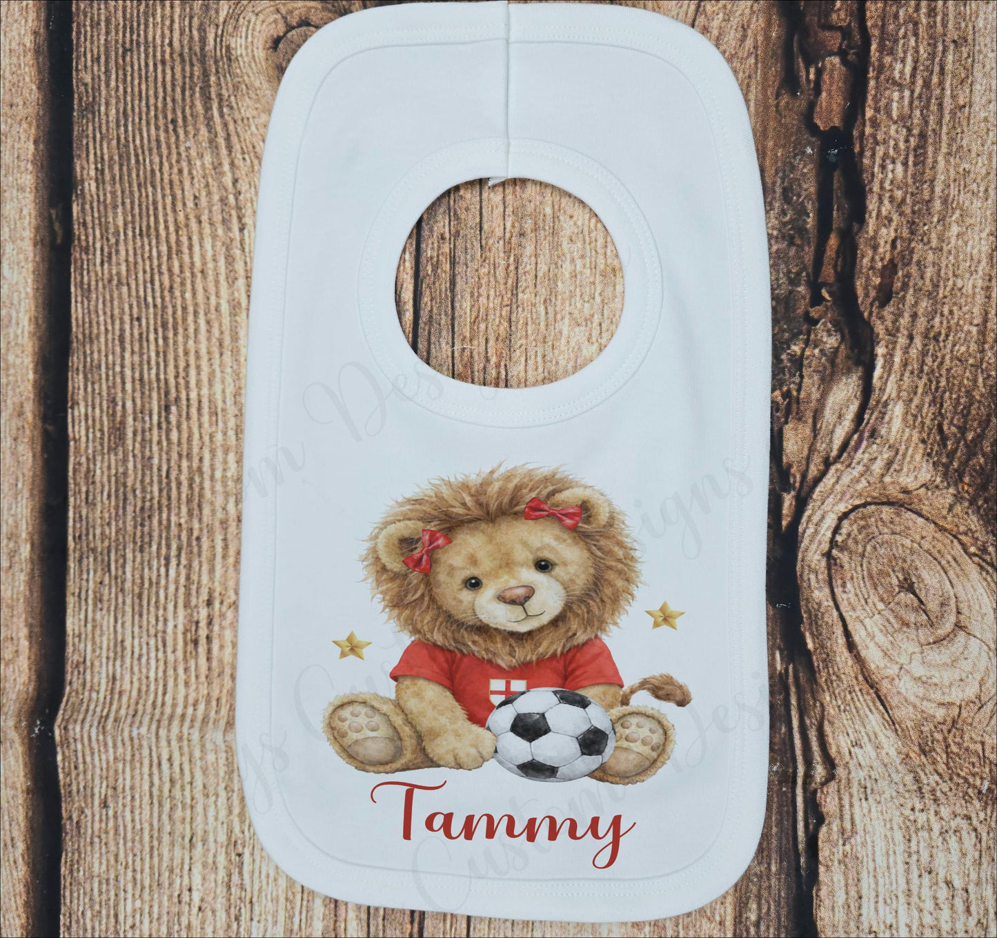 Personalised football bib, lion cub cotton burping cloth, baby world cup clothing