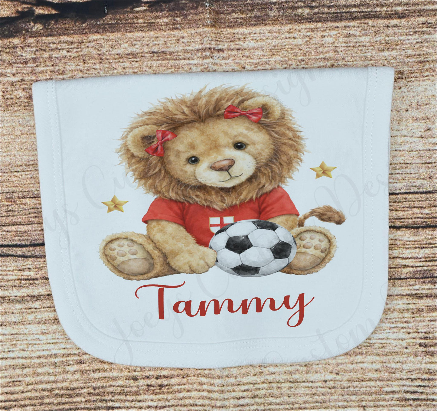 Personalised football bib, lion cub cotton burping cloth, baby world cup clothing