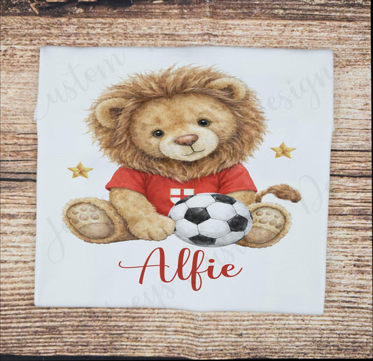 Children's Personalised Lion football t-shirt, Kids world cup tee, girls and boys football shirt