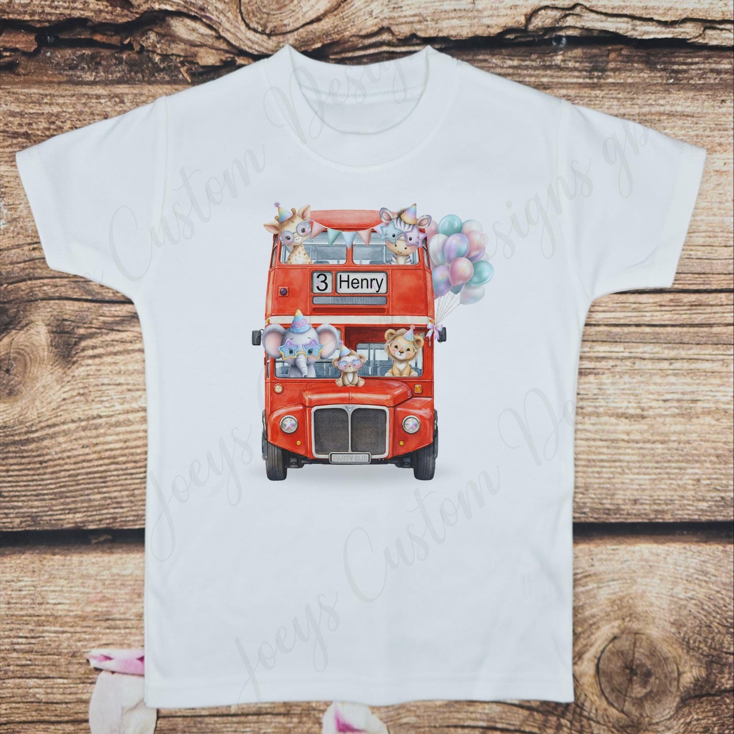 Children's red bus birthday tshirt, kids party bus celebration tee, personalised clothes