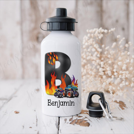 Monster truck personalised water bottle, aluminium sports bottle, school accessories