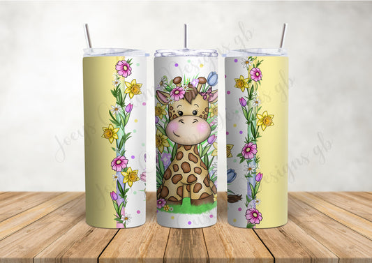 Floral giraffe 20 oz tumbler with straw, Stainless steel drinkware, hot and cold drinks