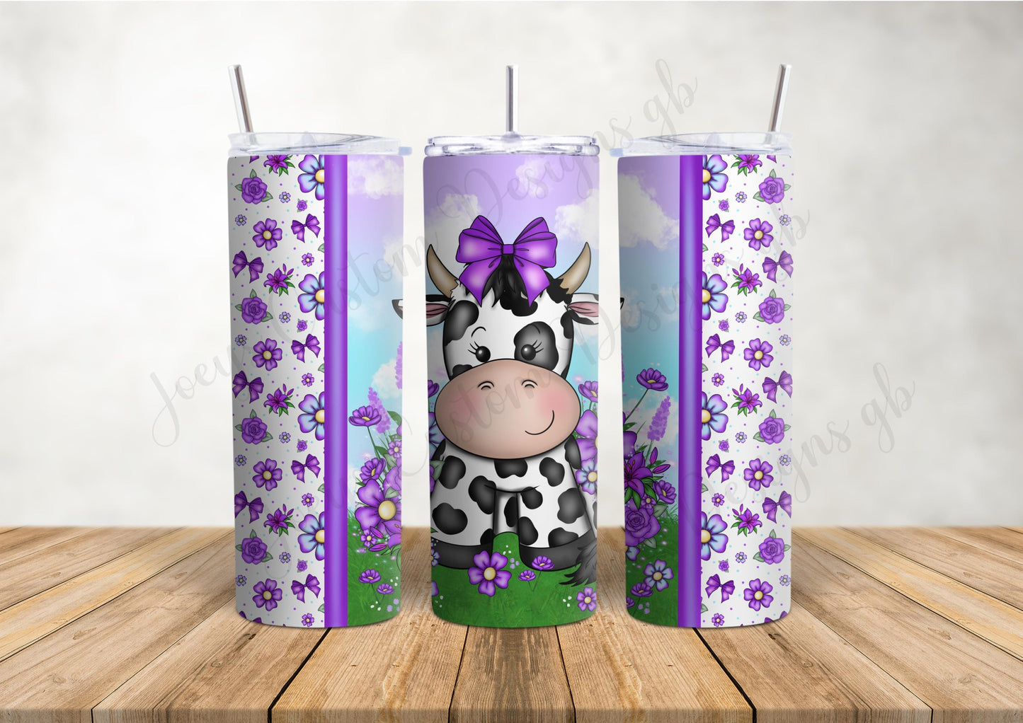 Purple Cow 20 oz tumbler, Stainless steel drinkware with straw, hot and cold drinks bottle