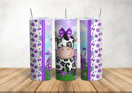 Purple Cow 20 oz tumbler, Stainless steel drinkware with straw, hot and cold drinks bottle