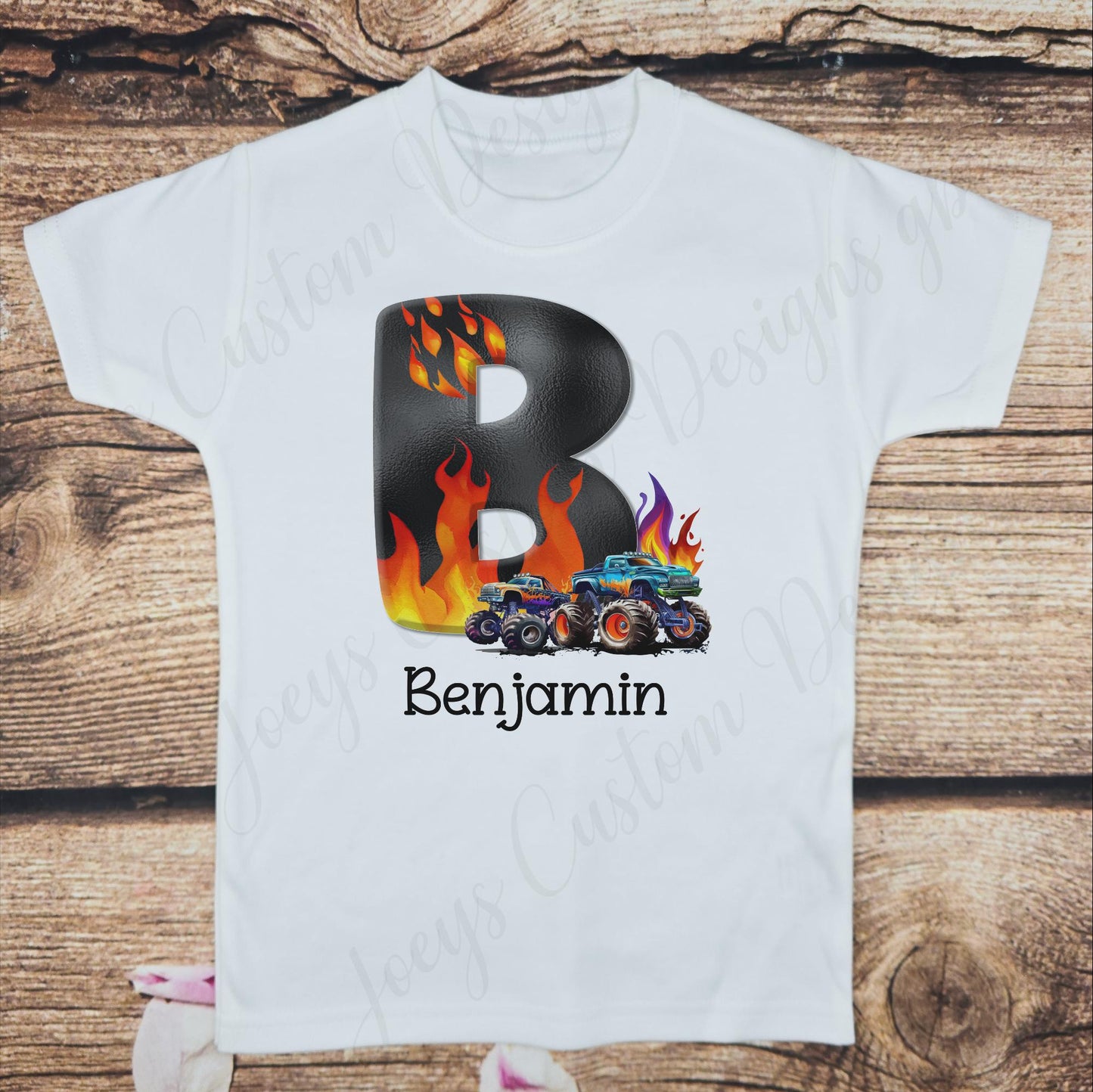 Children's personalised monster truck t-shirt, kids Initial tee