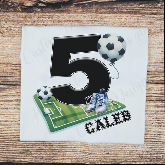 Children's personalised birthday t-shirt, kids football tee, Childs soccer number top