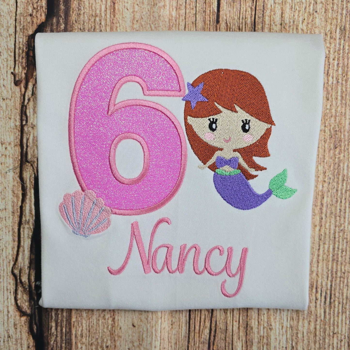 Children's personalised birthday t-shirt, kids mermaid tee, under the sea top, child's embroidered shirt