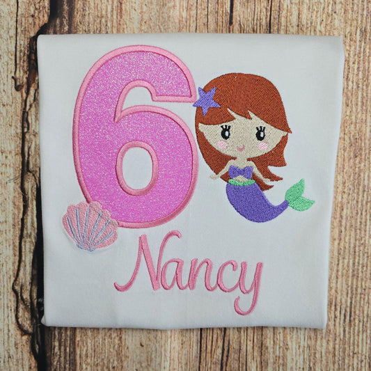 Children's personalised birthday t-shirt, kids mermaid tee, under the sea top, child's embroidered shirt