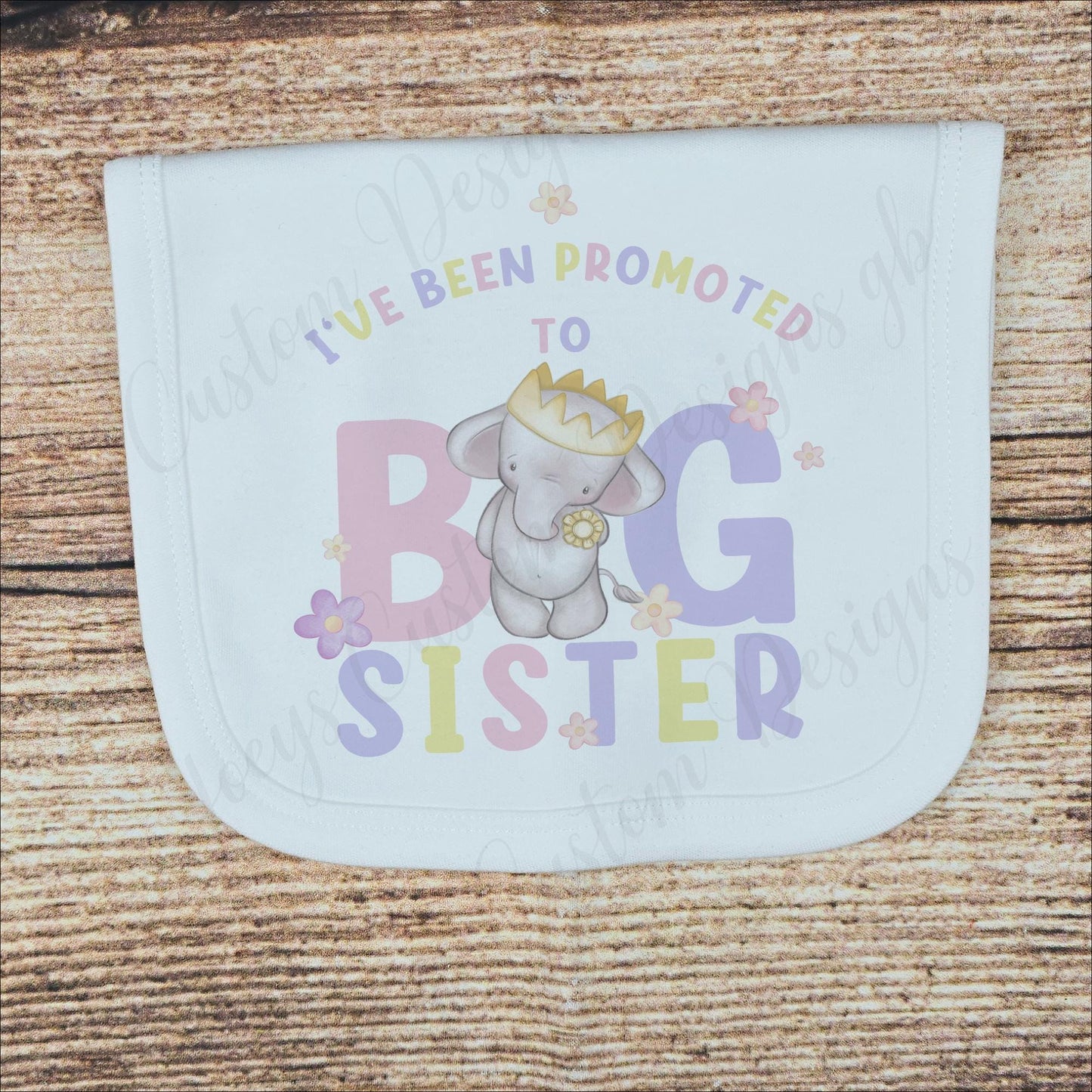 Big sister bib, elephant polyester burp cloth, pregnancy announcement, baby feeding accessories