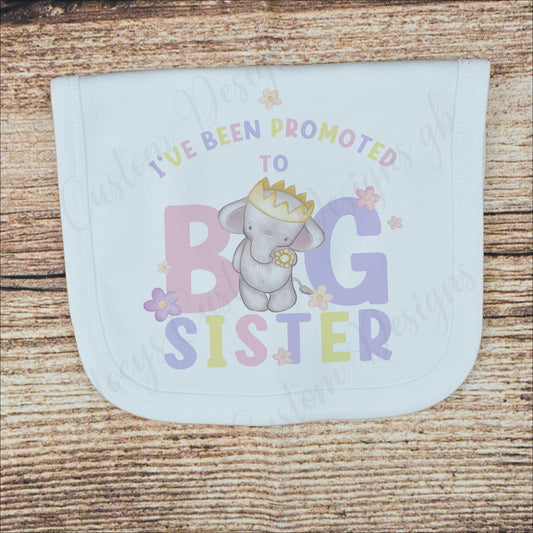 Big sister bib, elephant polyester burp cloth, pregnancy announcement, baby feeding accessories