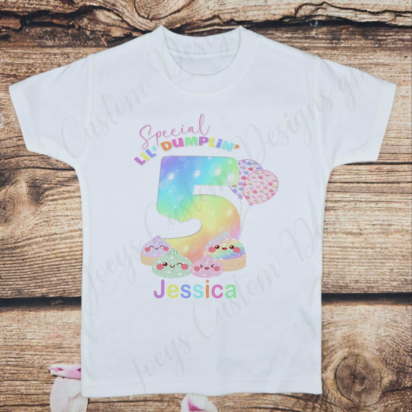 Children's personalised birthday t-shirt, kids dumpling birthday tee