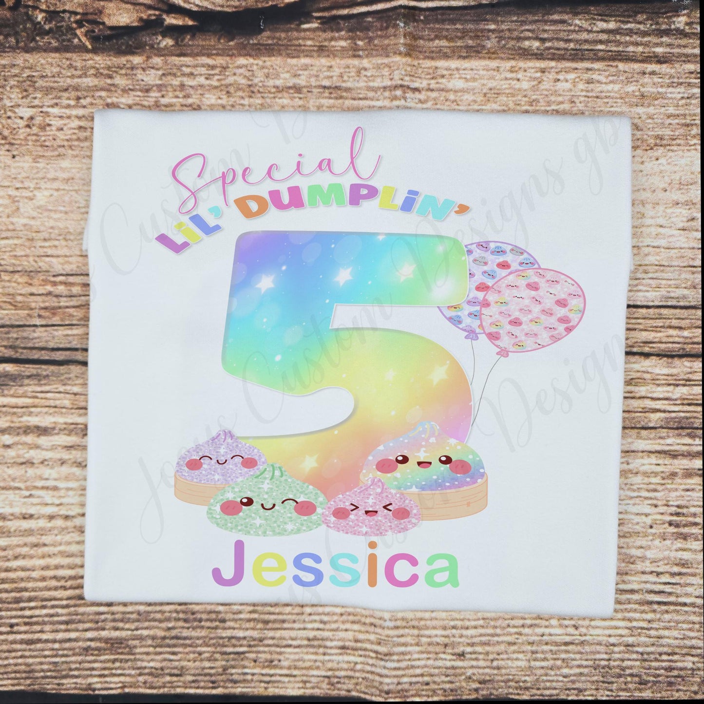 Children's personalised birthday t-shirt, kids dumpling birthday tee