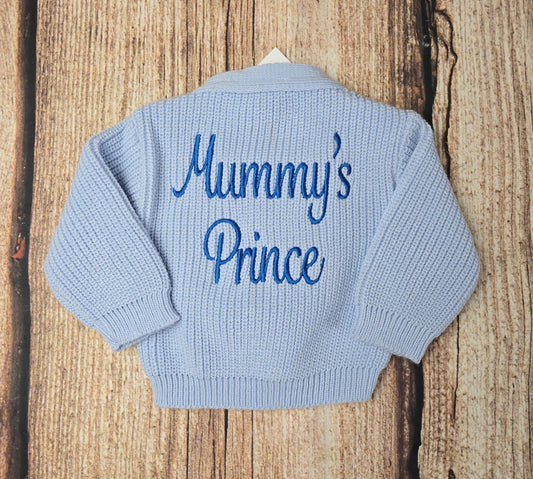 Mummy's Prince embroidered cardigan, Baby knitted cardi, Boys clothes, winter wardrobe, polyester