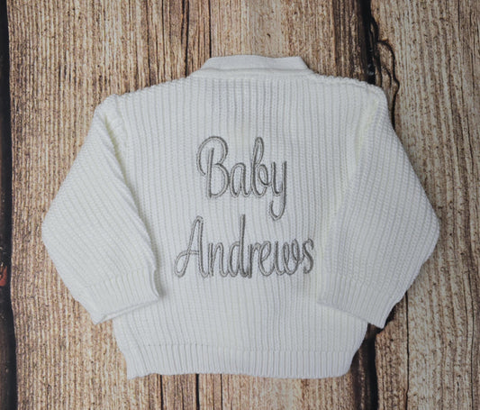 Personalised knitted baby cardigan, embroidered v neck cardigan, New baby, Bay announcement prop, gender neutral baby gift, kids clothes