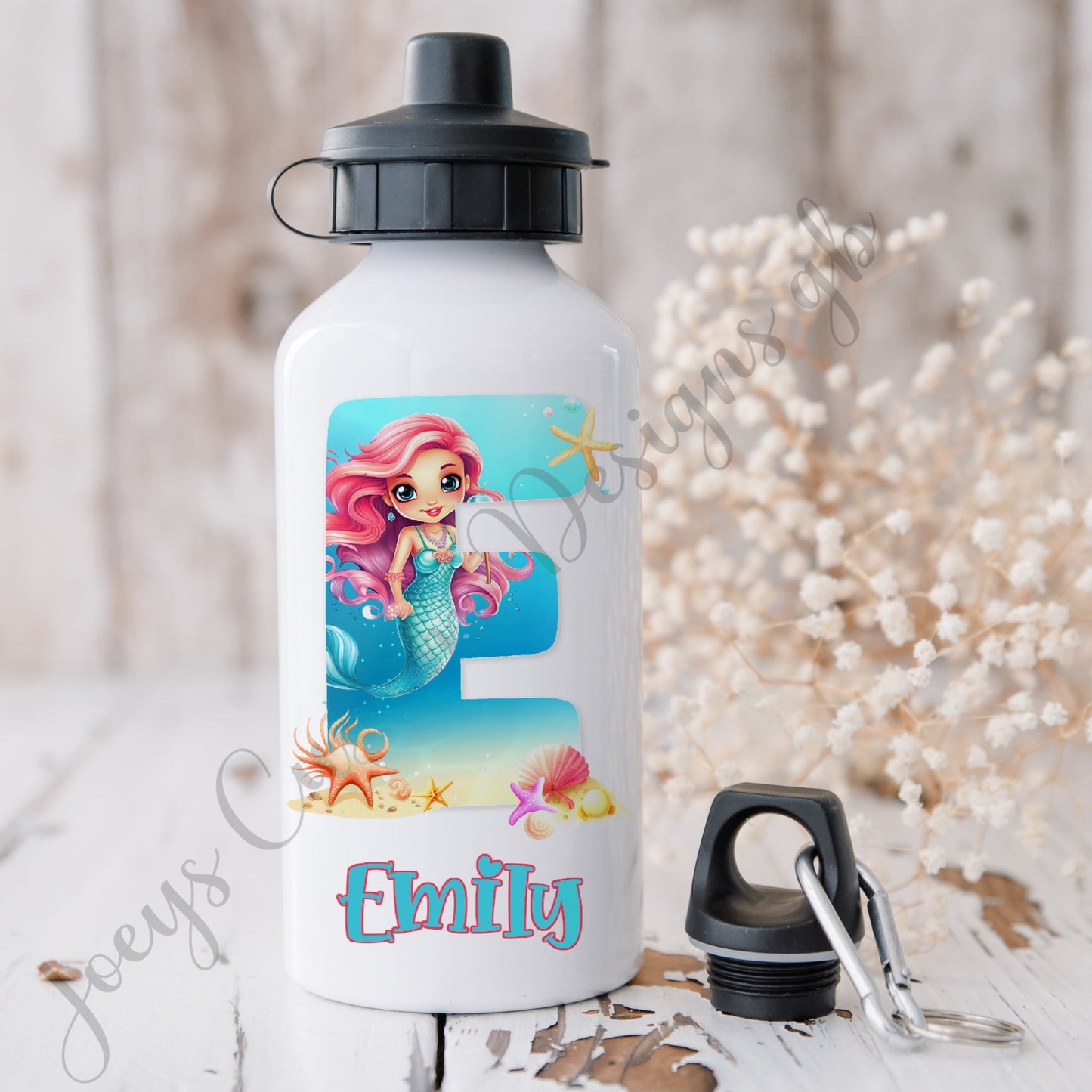 Childrens personalised water bottle, kids mermaid sports bottle, Under the sea drinks bottle, childs initial bottle aluminium drinkware.