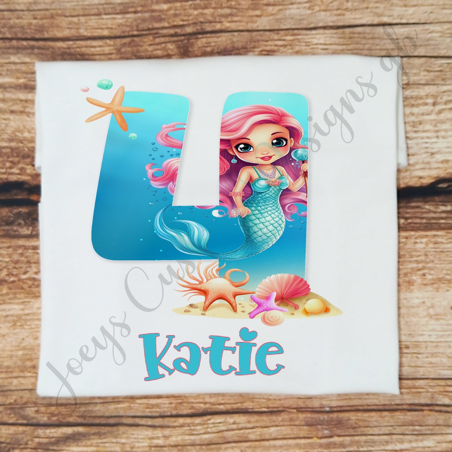 Childrens personalised birthday tshirt, Kids mermaid birthday shirt, under the seas top, childs personalised gift, birthday girl top