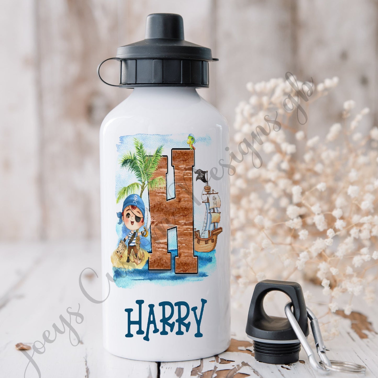 childrens personalised drinks bottle, kids pirate sports bottle, personalised water bottle, boy pirate drinkware, back to school accessories
