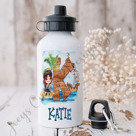 childrens personalised drinks bottle, kids pirate sports bottle, personalised water bottle,girl pirate drinkware, back to school accessories