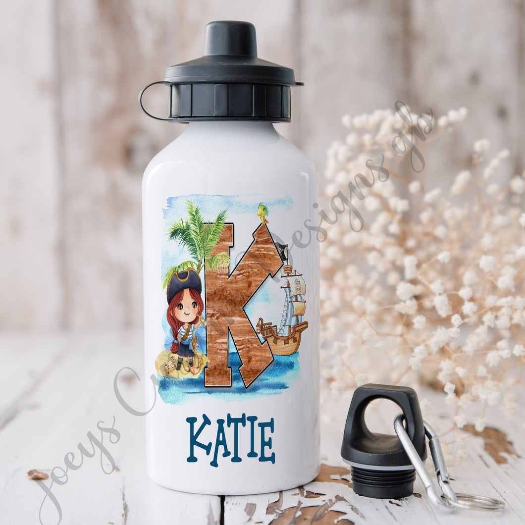 childrens personalised drinks bottle, kids pirate sports bottle, personalised water bottle,girl pirate drinkware, back to school accessories