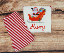 Load image into Gallery viewer, Childrens personalised Christmas pjs, Santa on his sleigh kids xmas pyjamas, family matching pjs
