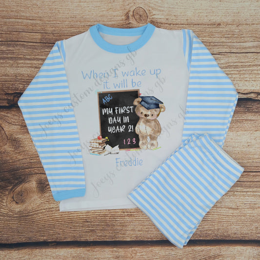 Children's personalised first day of school pjs, kids back to school pjs
