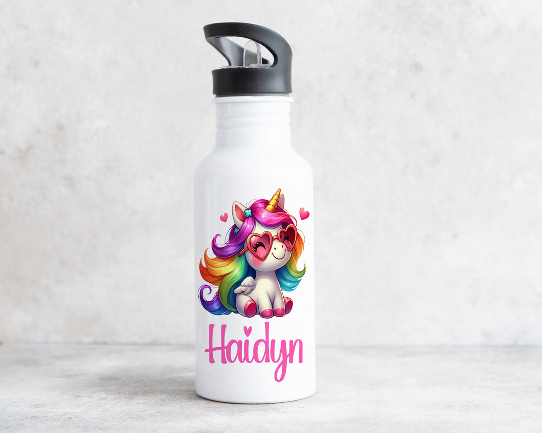 Personalised water bottle, drinks bottle with straw, unicorn gift, back to school, lunchbox accessories, childrens bottle, kids drinkware