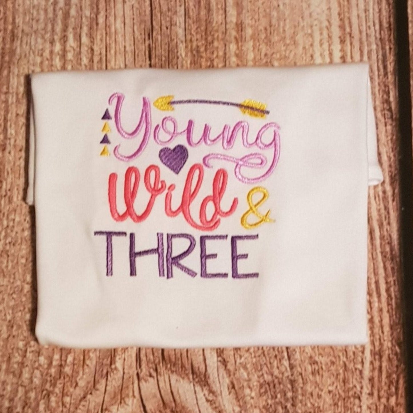 Girls three year old birthday tshirt, young wild and three shirt