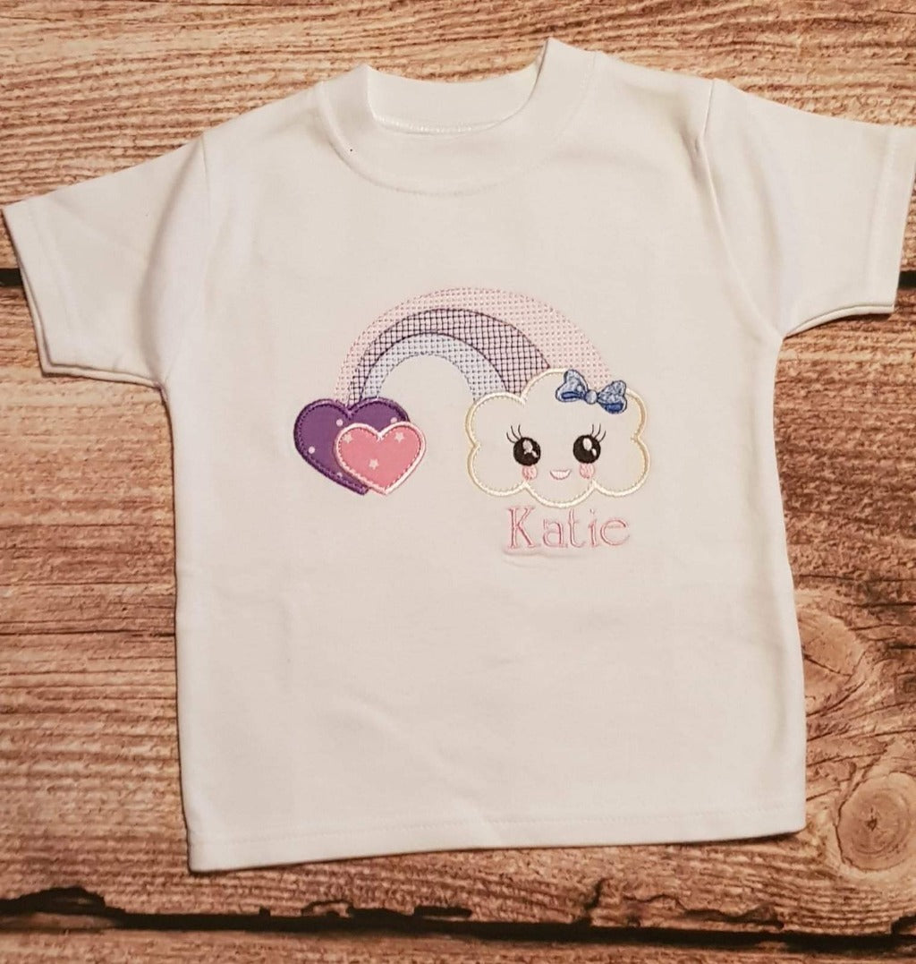 Personalised rainbow tshirt, embroidered raninbow shirt