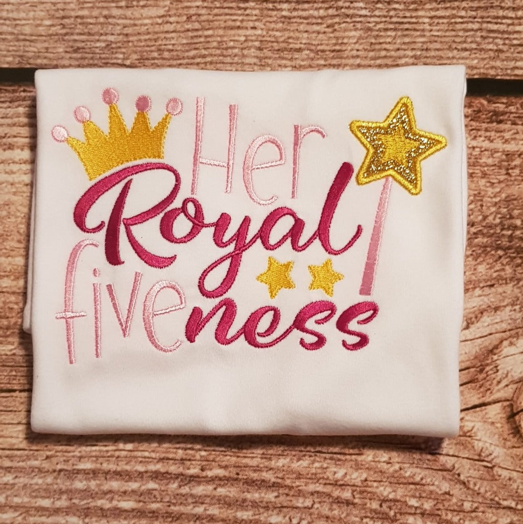 five year old embroidered birthday tshirt, Her royal fiveness shirt