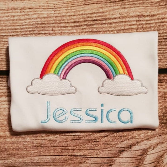 childrens personalised rainbow tshirt, embroidered rainbow shirt